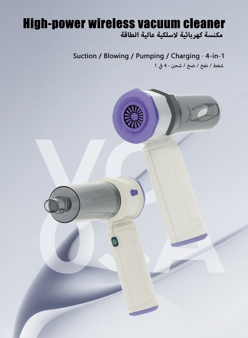 مكنسة سيارة يدوية لاسلكية بقوة شفط 18000PA، مكنسة صغيرة محمولة بمحرك بدون فرش، سرعتان للشفط، شحن سريع Type-C، تصميم متعدد الفوهات لتنظيف السيارة، المنزل والمكتب (فضي وبنفسجي) - Image 3